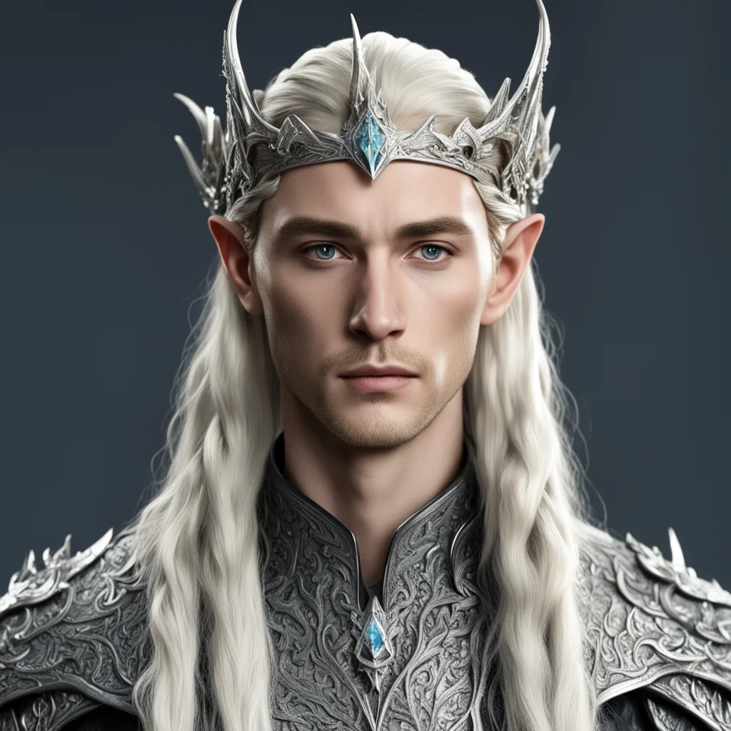 king thranduil with blond hair with braids wearing silver dragon figurines on elvish coronet with diamonds  good looking trending fantastic 1