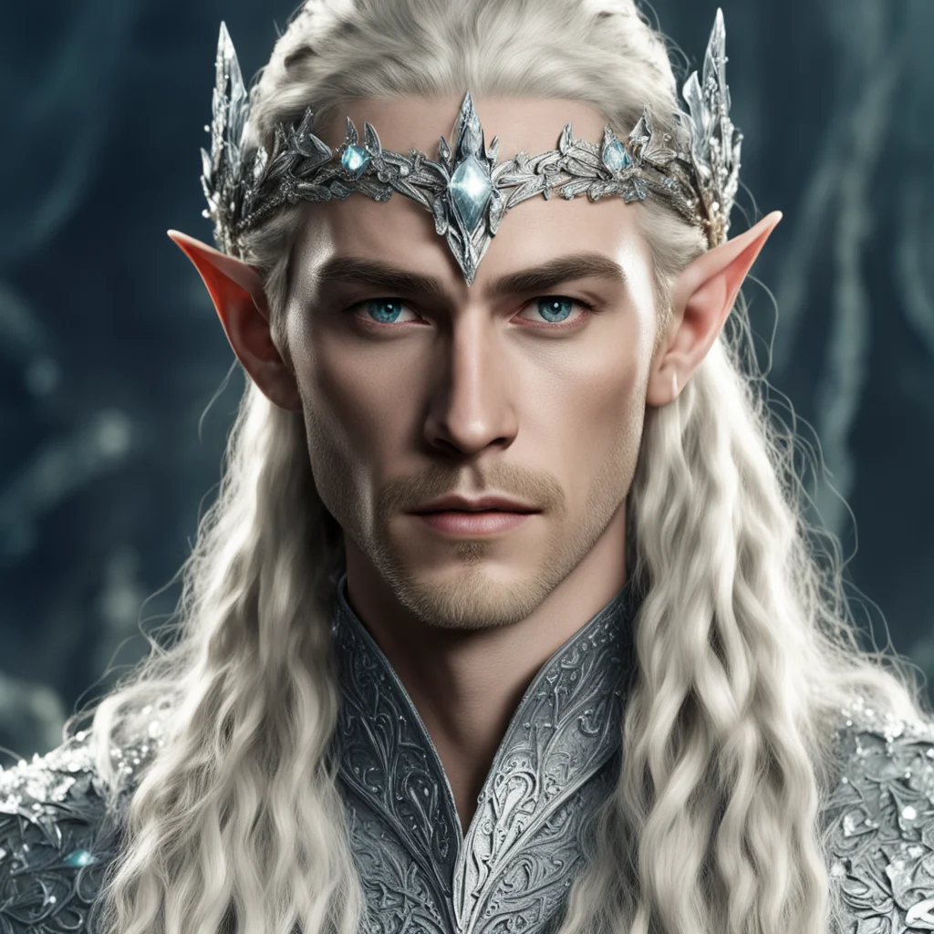 king thranduil with blond hair with braids wearing silver elvish circlet heavily encrusted with large diamonds amazing awesome portrait 2