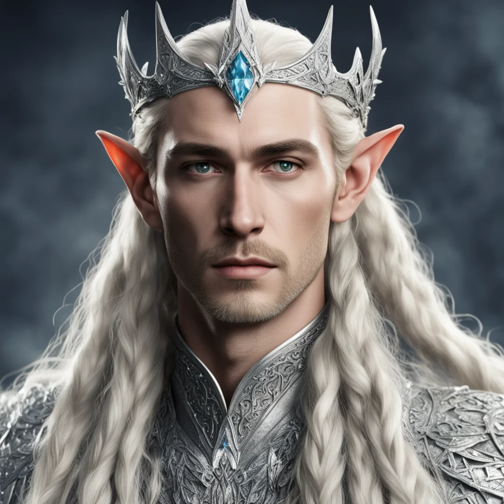 aiking thranduil with blond hair with braids wearing silver elvish circlet heavily encrusted with large diamonds confident engaging wow artstation art 3