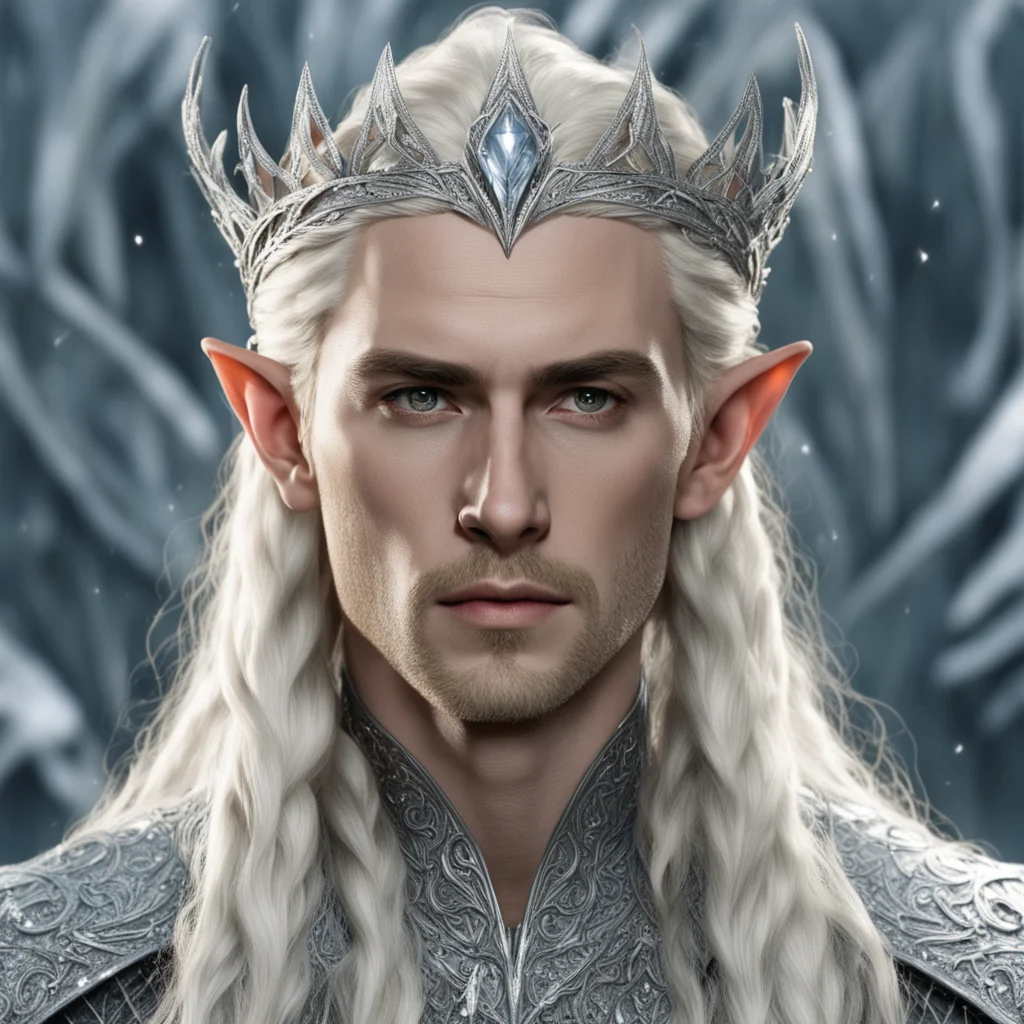 aiking thranduil with blond hair with braids wearing silver elvish circlet heavily encrusted with large diamonds good looking trending fantastic 1