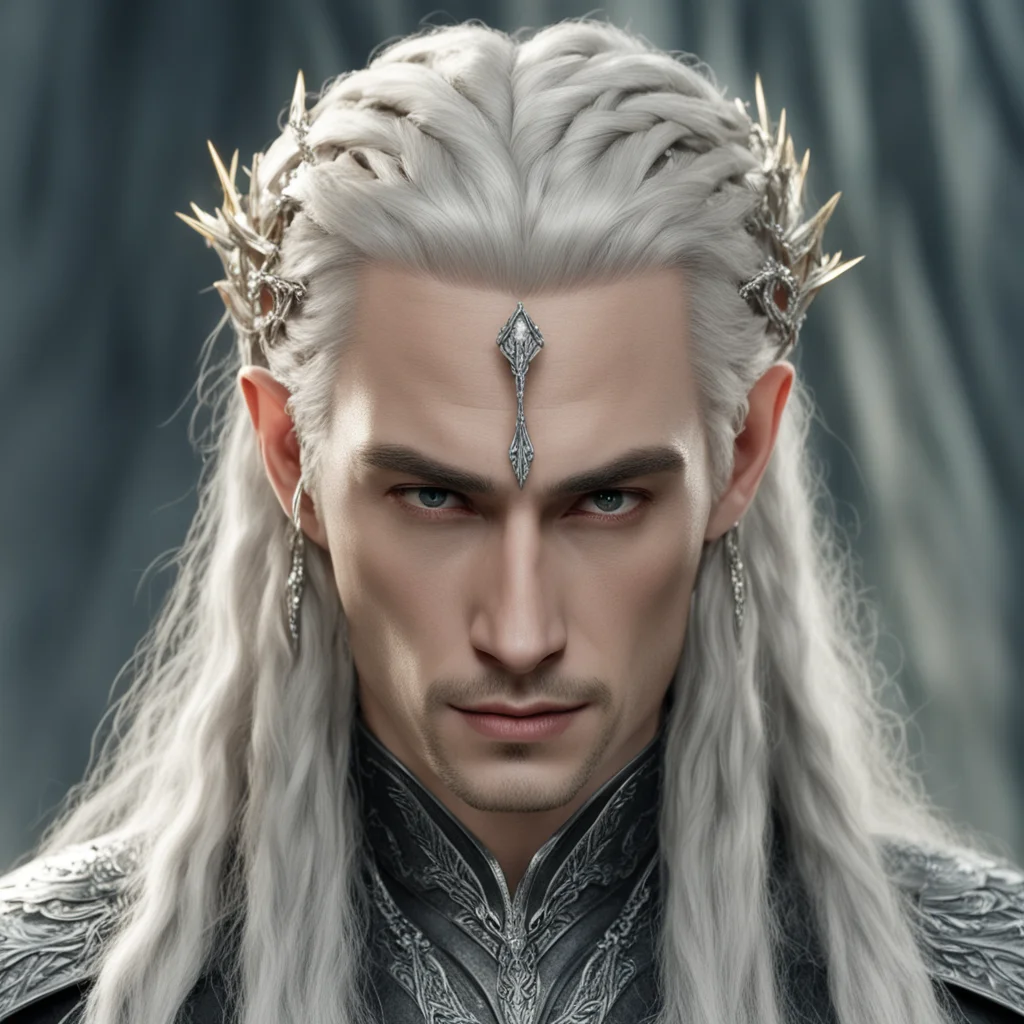 aiking thranduil with blond hair with braids wearing silver elvish hair pins encrusted with diamonds confident engaging wow artstation art 3