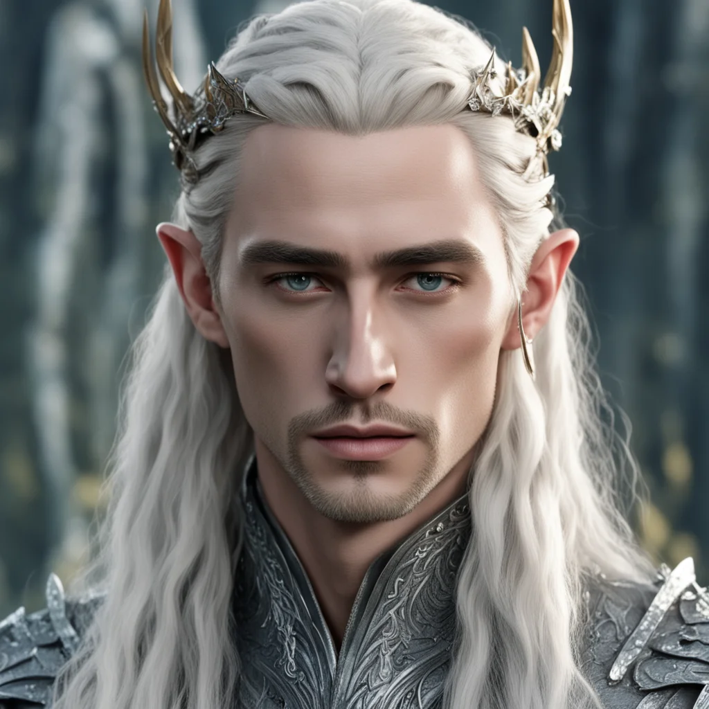 aiking thranduil with blond hair with braids wearing silver elvish hair pins encrusted with diamonds good looking trending fantastic 1