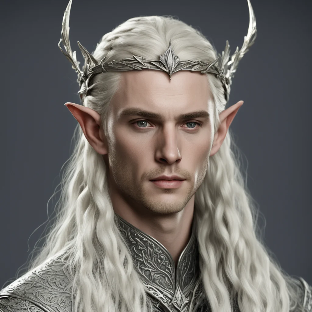 aiking thranduil with blond hair with braids wearing silver fig leaf elvish circlet with diamonds amazing awesome portrait 2