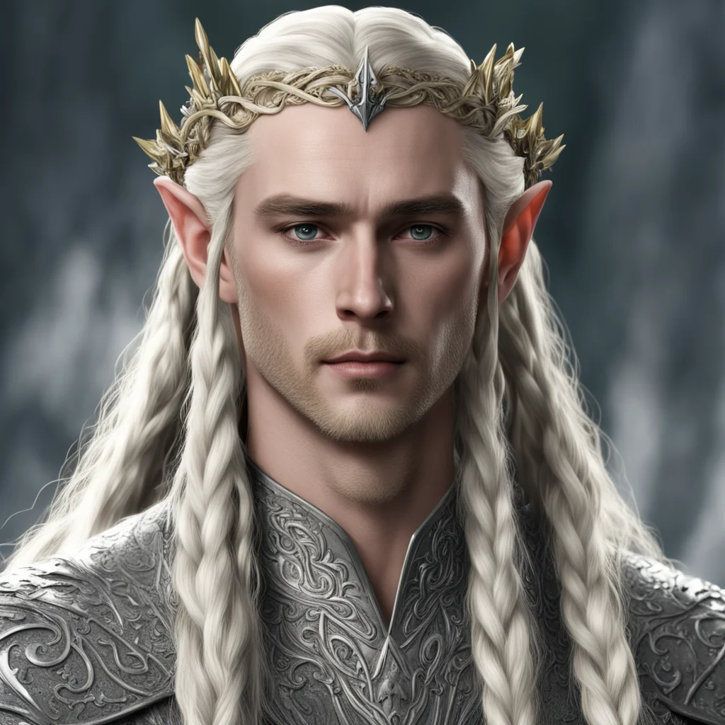 aiking thranduil with blond hair with braids wearing silver flower elvish circlet amazing awesome portrait 2