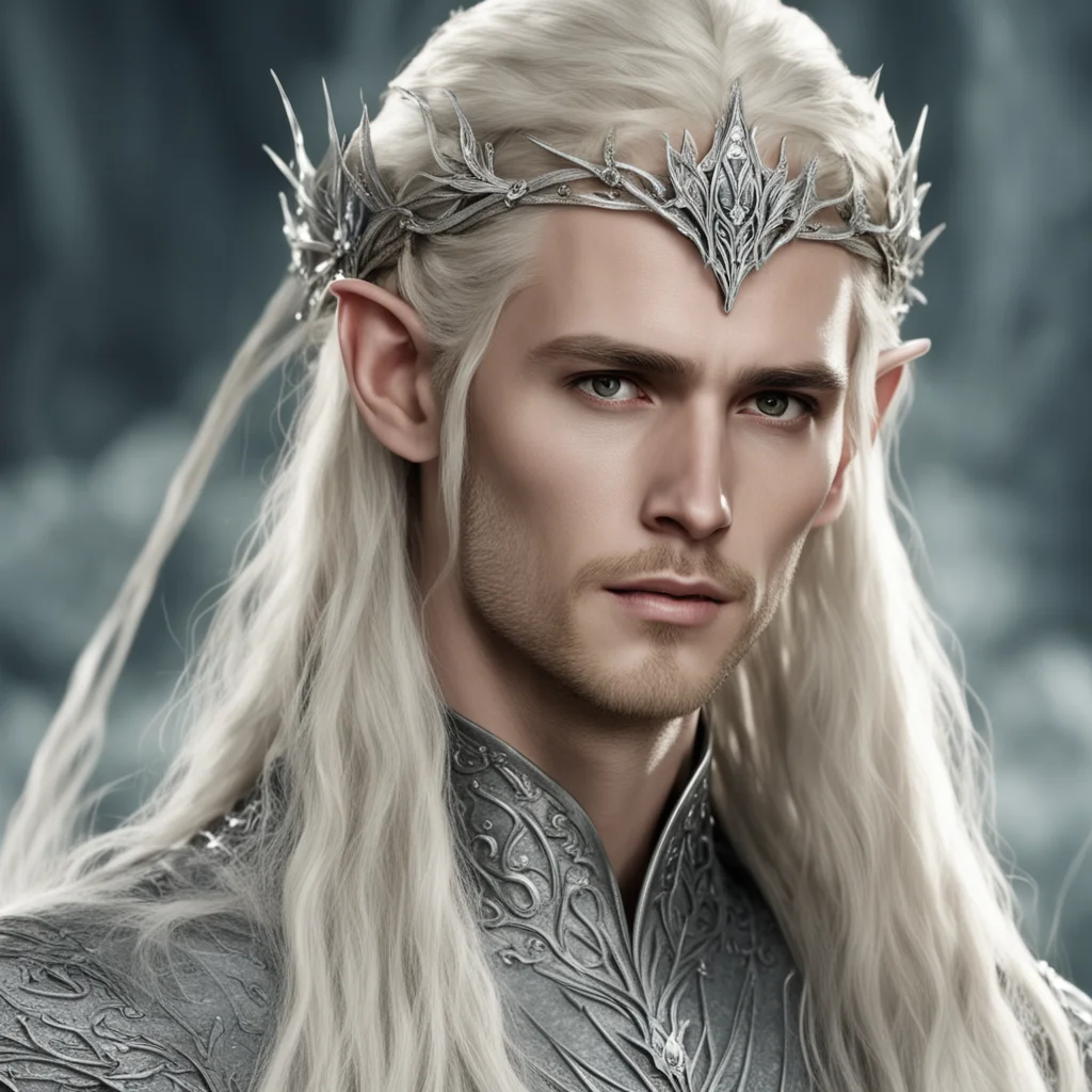 aiking thranduil with blond hair with braids wearing silver flower elvish circlet encrusted with diamonds  amazing awesome portrait 2
