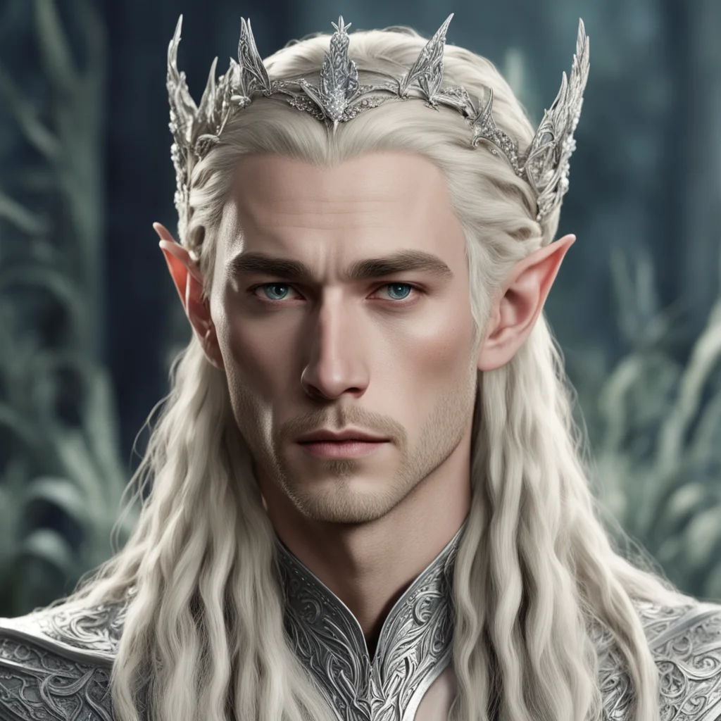 aiking thranduil with blond hair with braids wearing silver flower elvish circlet encrusted with diamonds  good looking trending fantastic 1