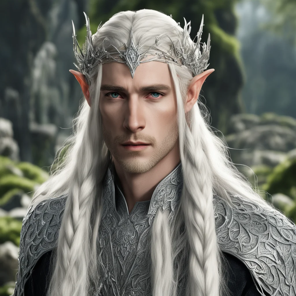 aiking thranduil with blond hair with braids wearing silver flower elvish circlet encrusted with diamonds amazing awesome portrait 2