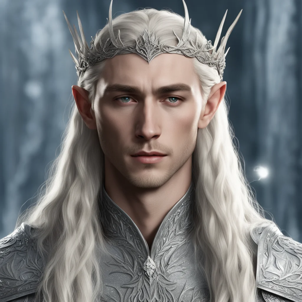 aiking thranduil with blond hair with braids wearing silver flower elvish circlet with large diamonds
