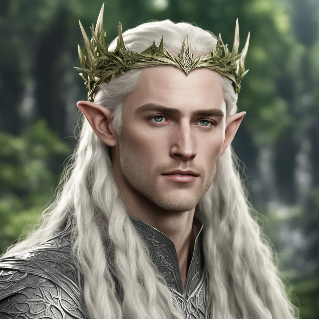aiking thranduil with blond hair with braids wearing silver ivy elvish circlet confident engaging wow artstation art 3