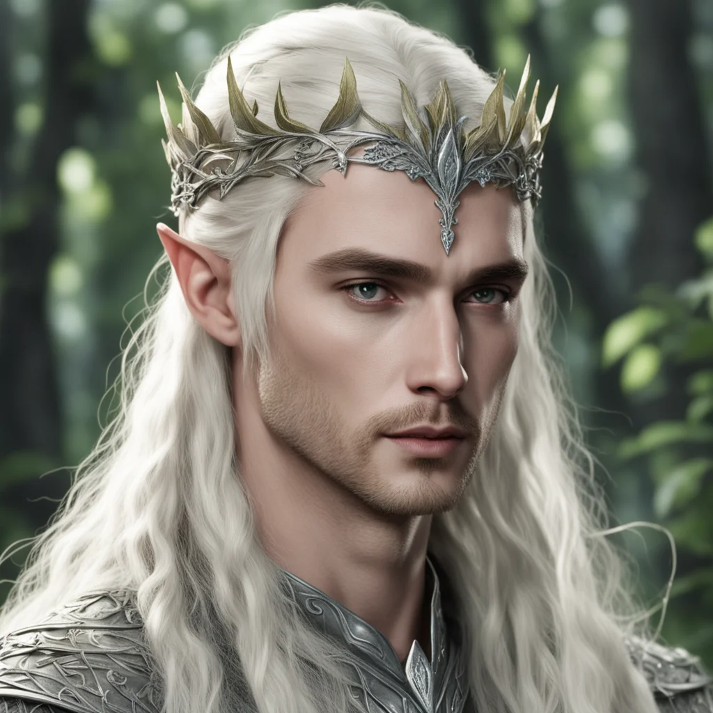 aiking thranduil with blond hair with braids wearing silver ivy leaf elvish circlet with diamonds amazing awesome portrait 2