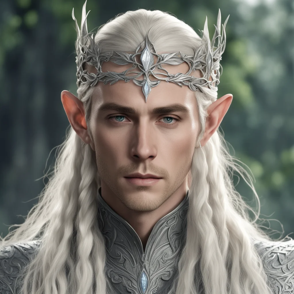 aiking thranduil with blond hair with braids wearing silver ivy leaf elvish circlet with large diamonds amazing awesome portrait 2