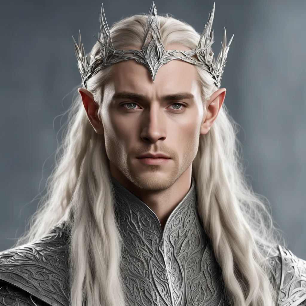 aiking thranduil with blond hair with braids wearing silver laurel leaf elvish coronet with diamonds amazing awesome portrait 2