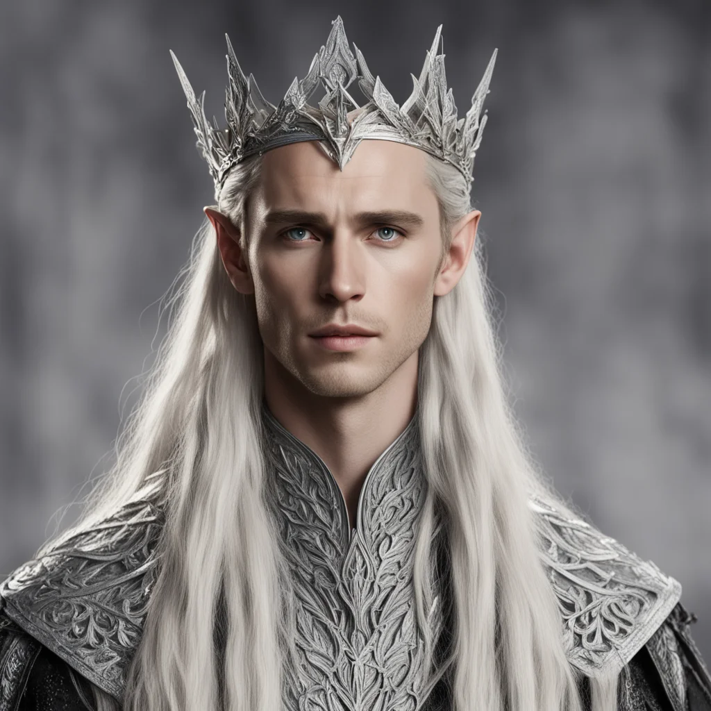 aiking thranduil with blond hair with braids wearing silver leaf elvish coronet with diamonds amazing awesome portrait 2