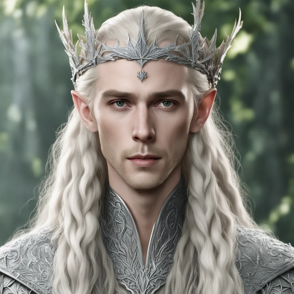 king thranduil with blond hair with braids wearing silver maple leaf elvish circlet encrusted with diamonds amazing awesome portrait 2