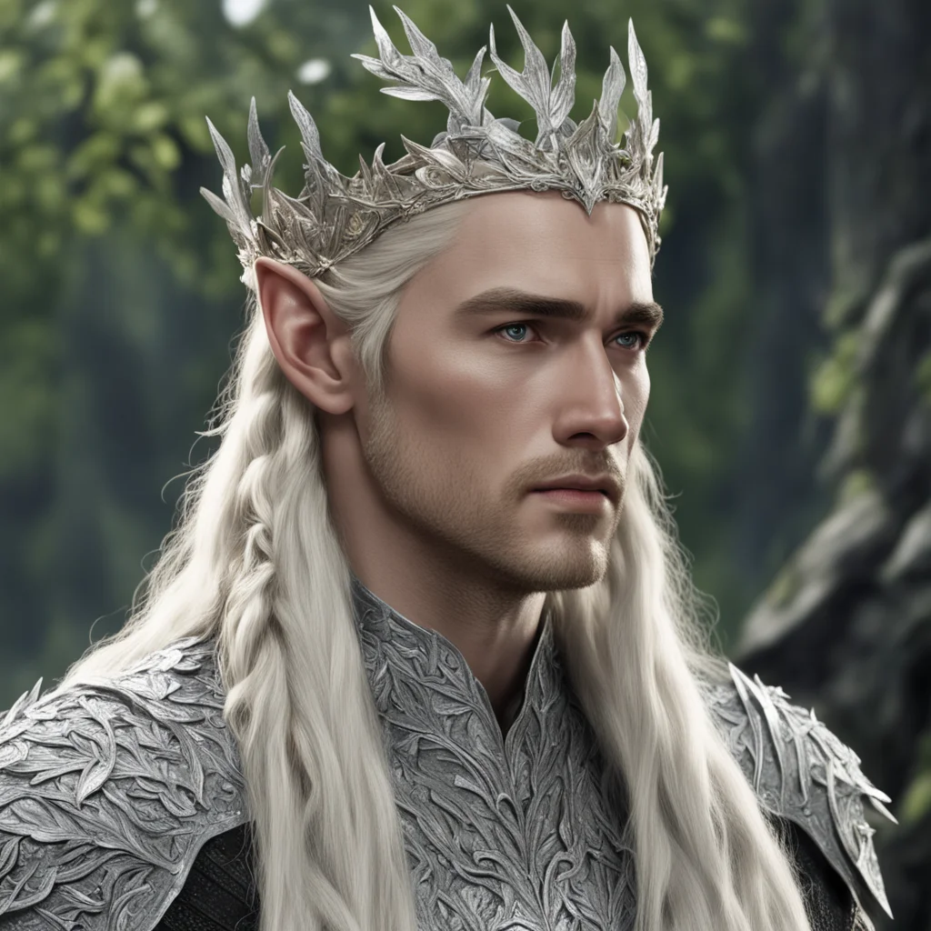 aiking thranduil with blond hair with braids wearing silver oak leaf elven circlet encrusted with diamonds amazing awesome portrait 2