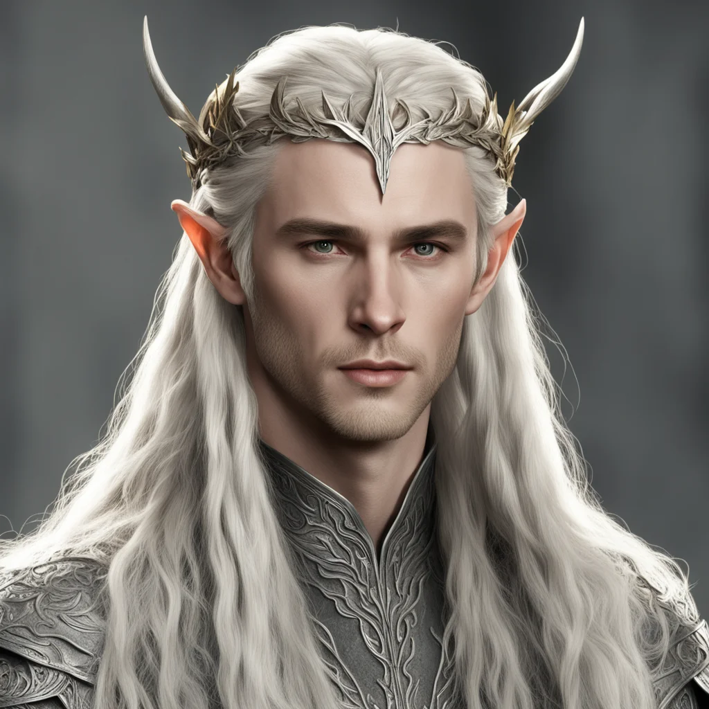 aiking thranduil with blond hair with braids wearing silver oak leaf elvish circlet  amazing awesome portrait 2
