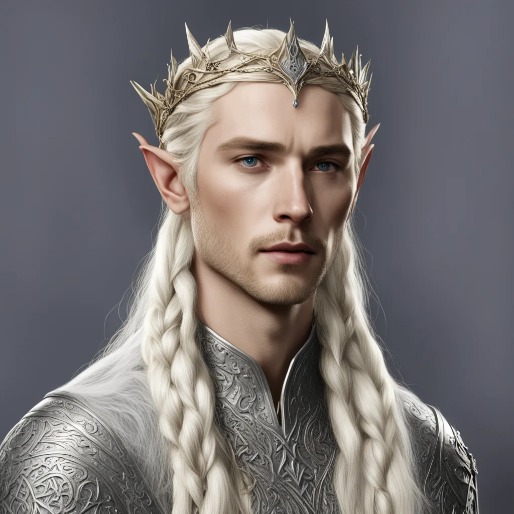 aiking thranduil with blond hair with braids wearing silver rose elvish circlet with diamonds amazing awesome portrait 2