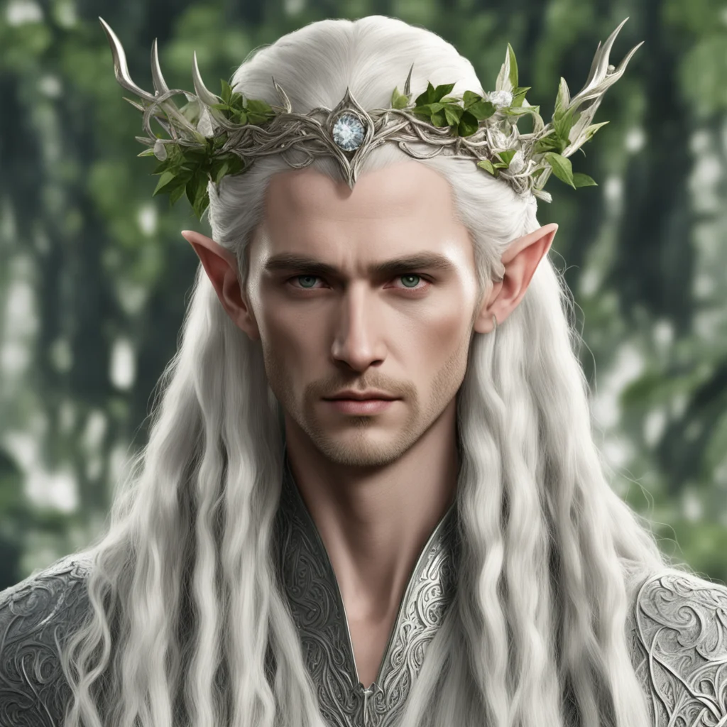 aiking thranduil with blond hair with braids wearing silver rose vines intertwined into elvish circlet with diamonds amazing awesome portrait 2
