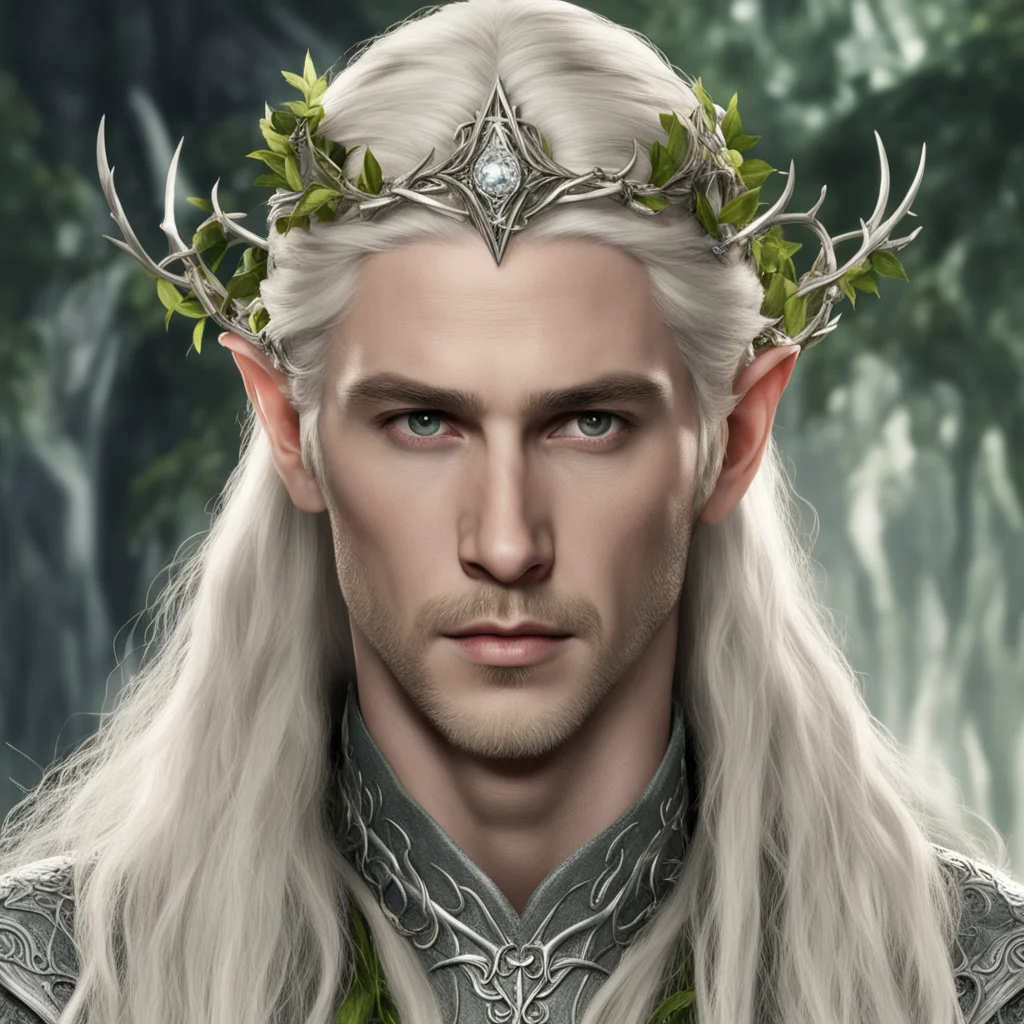 aiking thranduil with blond hair with braids wearing silver rose vines intertwined into elvish circlet with diamonds good looking trending fantastic 1