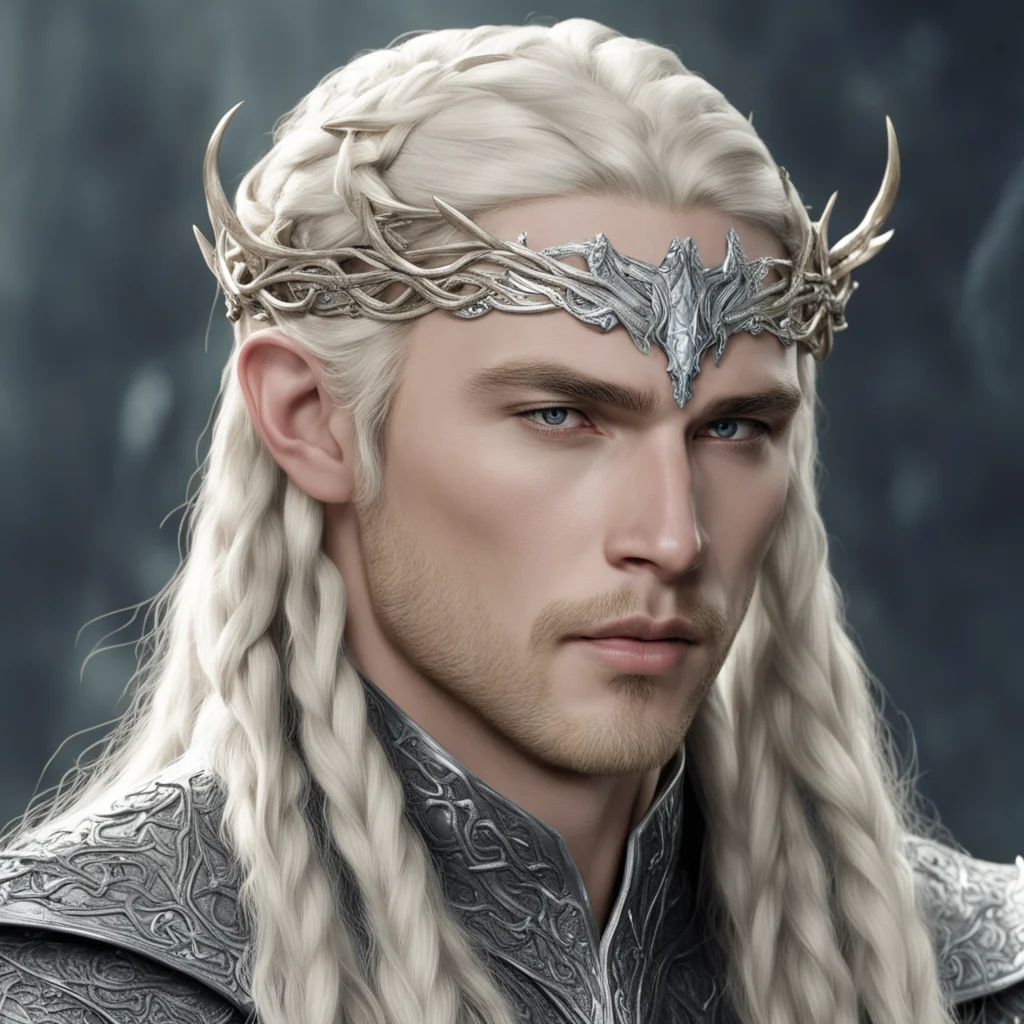 aiking thranduil with blond hair with braids wearing silver serpent elvish circlet with diamonds  amazing awesome portrait 2