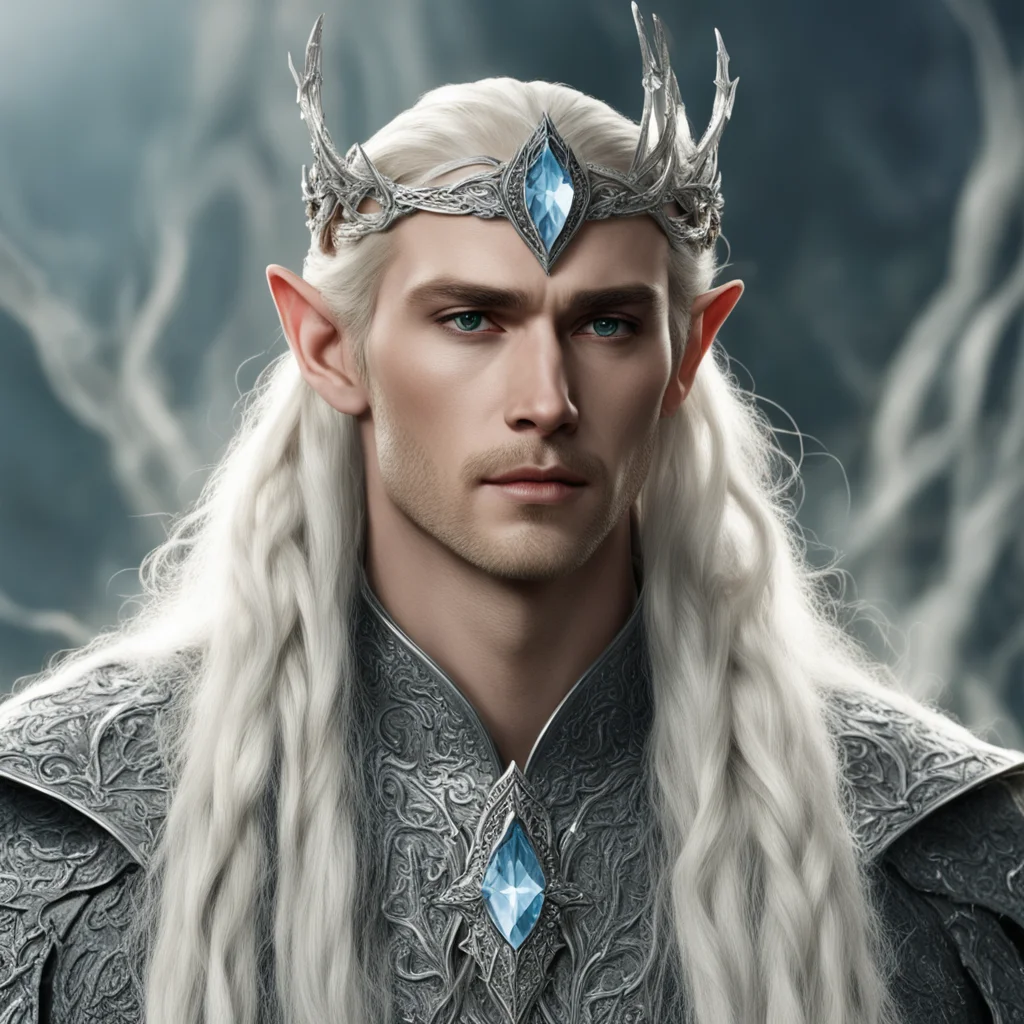 aiking thranduil with blond hair with braids wearing silver serpentine elvish circlet encrusted with diamonds with large center diamond amazing awesome portrait 2