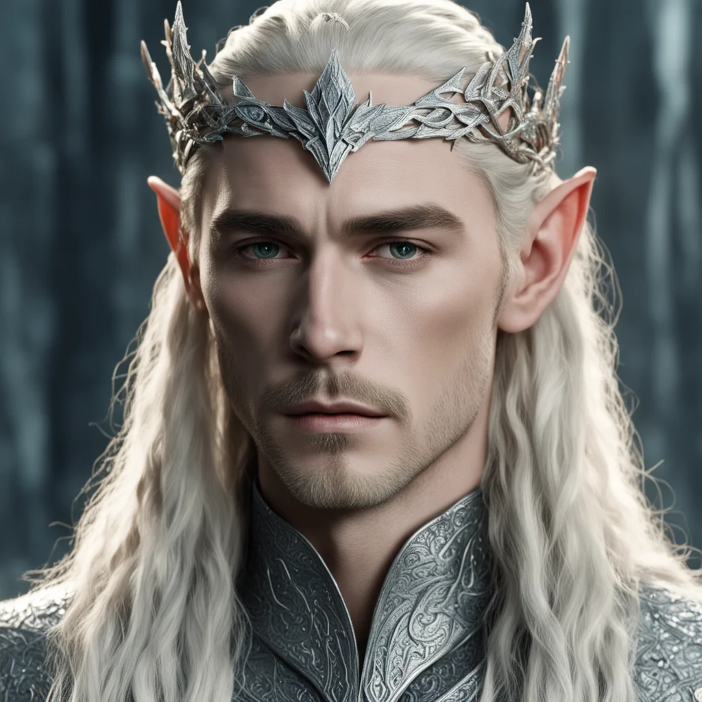 aiking thranduil with blond hair with braids wearing silver sindarin elvish circlet heavily encrusted with diamonds amazing awesome portrait 2