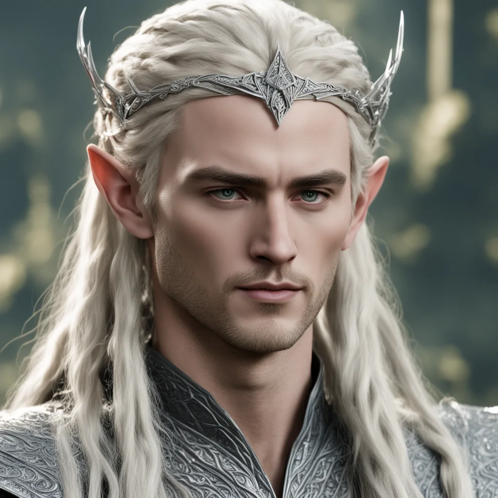 aiking thranduil with blond hair with braids wearing silver sindarin elvish circlet studded with diamonds amazing awesome portrait 2