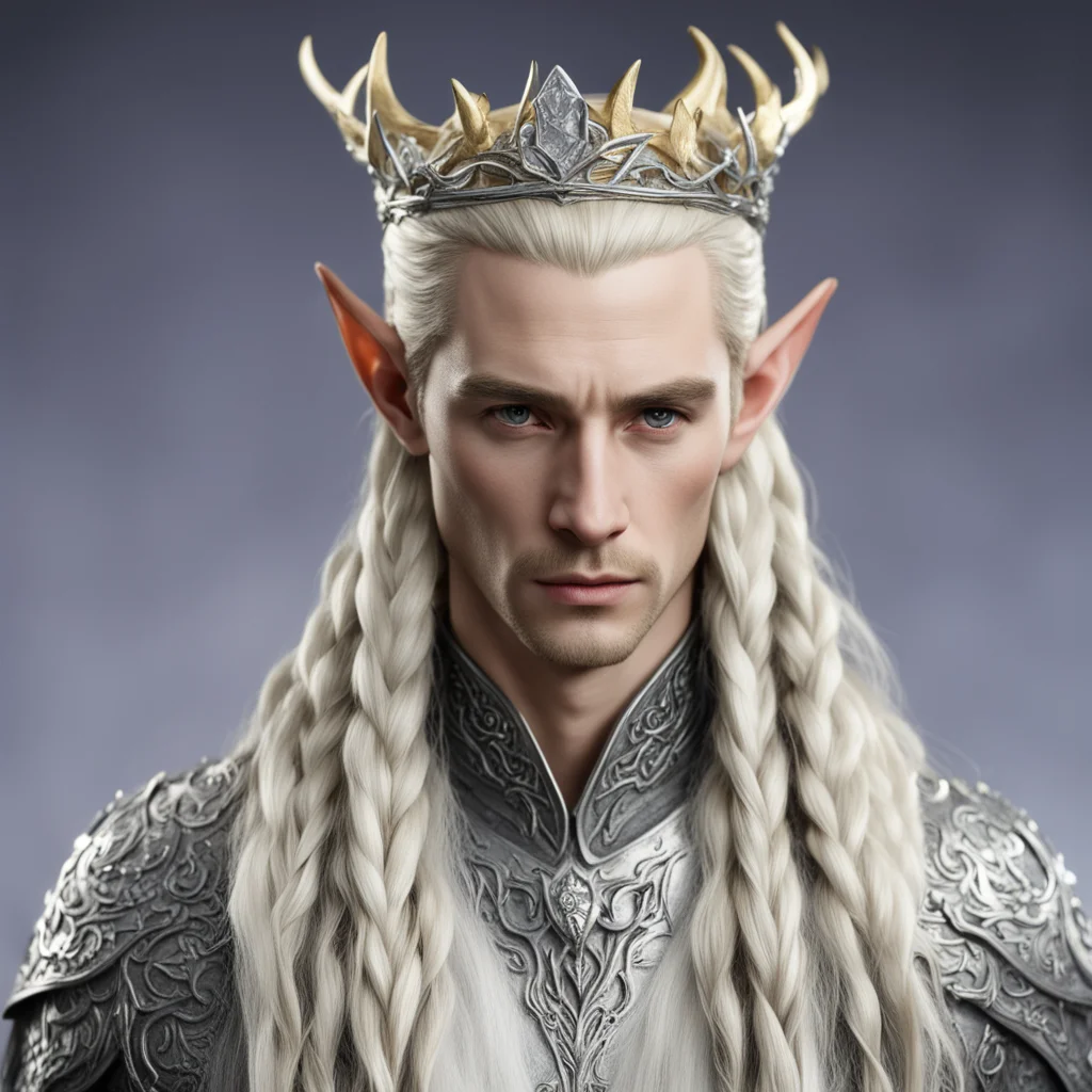 aiking thranduil with blond hair with braids wearing silver small elk figurine elvish circlet with diamonds amazing awesome portrait 2