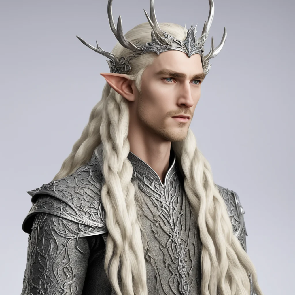 aiking thranduil with blond hair with braids wearing silver small elk figurine elvish circlet with diamonds confident engaging wow artstation art 3