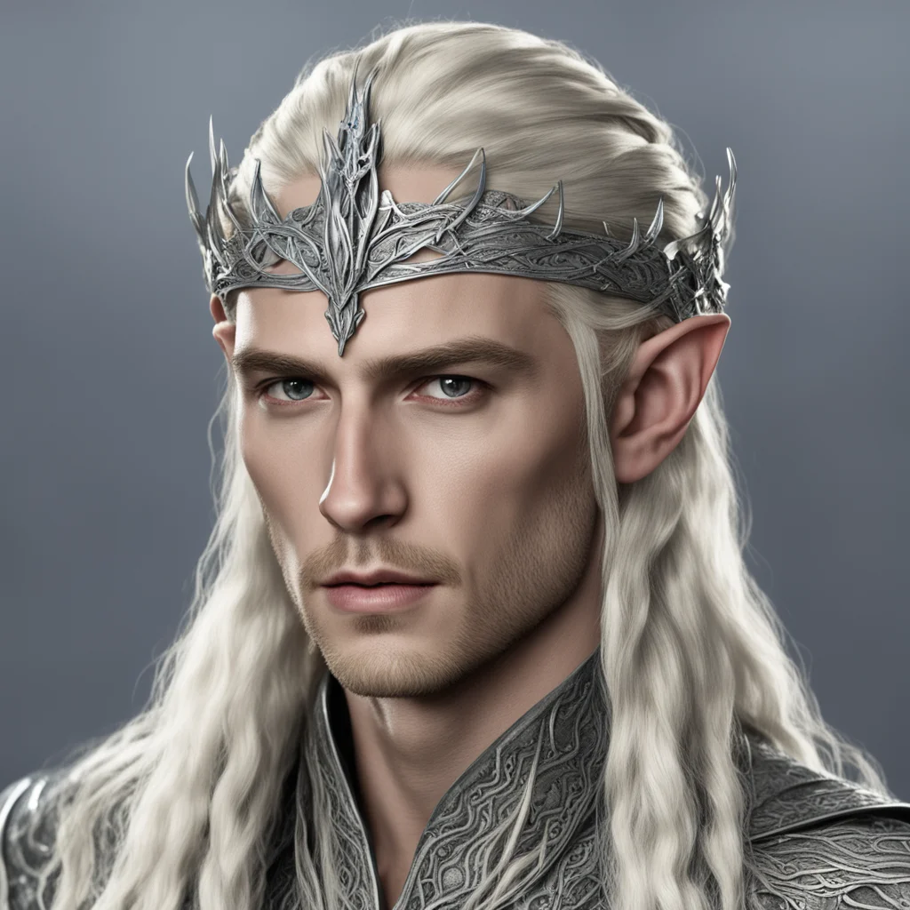 aiking thranduil with blond hair with braids wearing silver snake elvish circlet with diamonds amazing awesome portrait 2