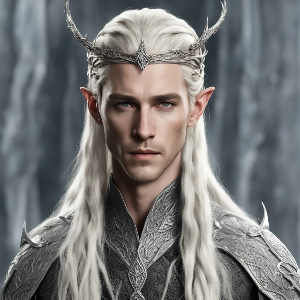 aiking thranduil with blond hair with braids wearing silver snake elvish circlet with diamonds