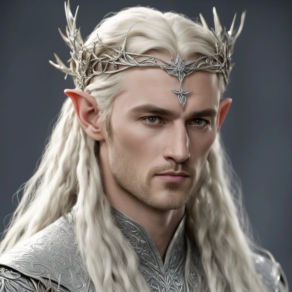 king thranduil with blond hair with braids wearing silver thorn vine elvish circlet with diamond rosettes  amazing awesome portrait 2