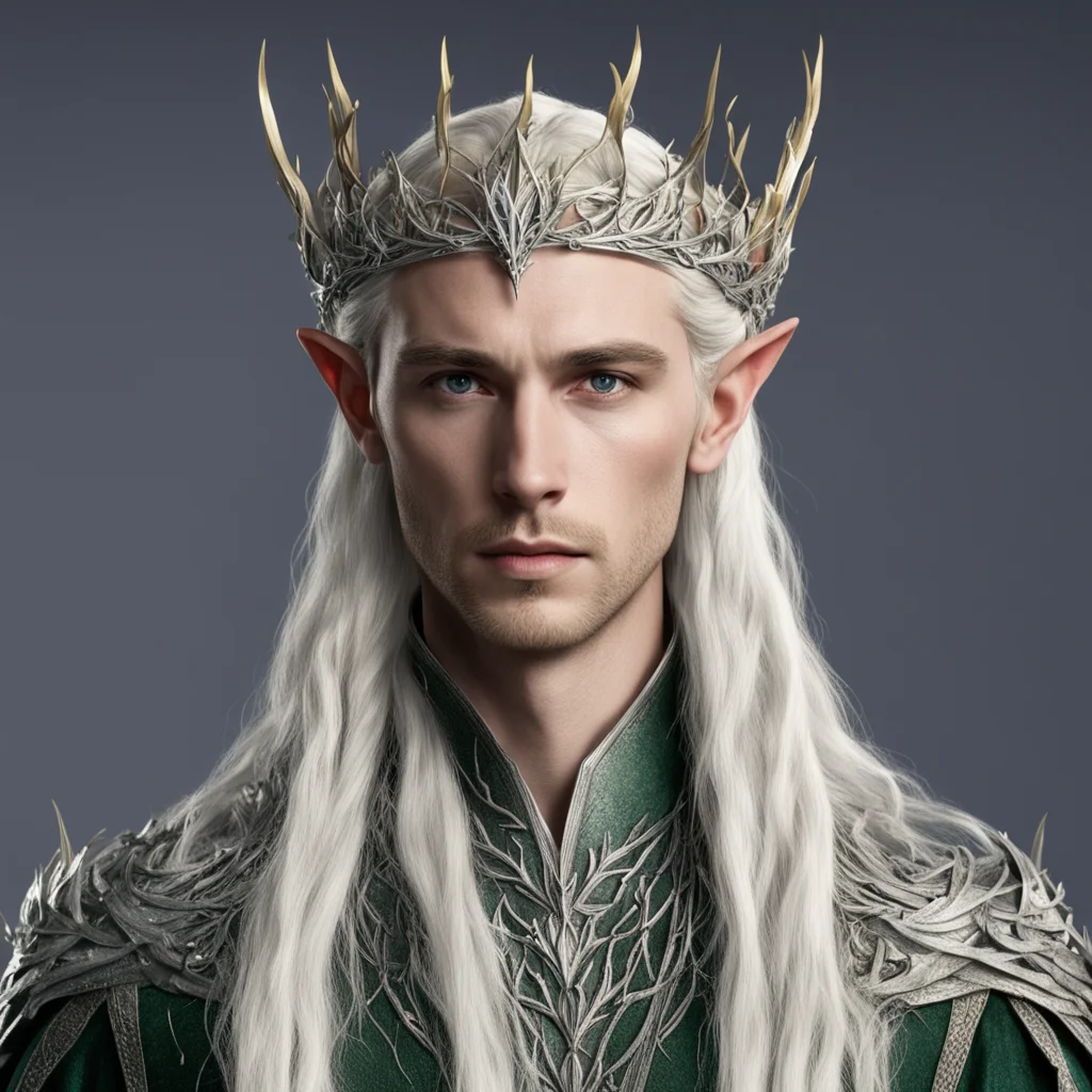 aiking thranduil with blond hair with braids wearing silver thorn vine elvish circlet with diamond rosettes  good looking trending fantastic 1