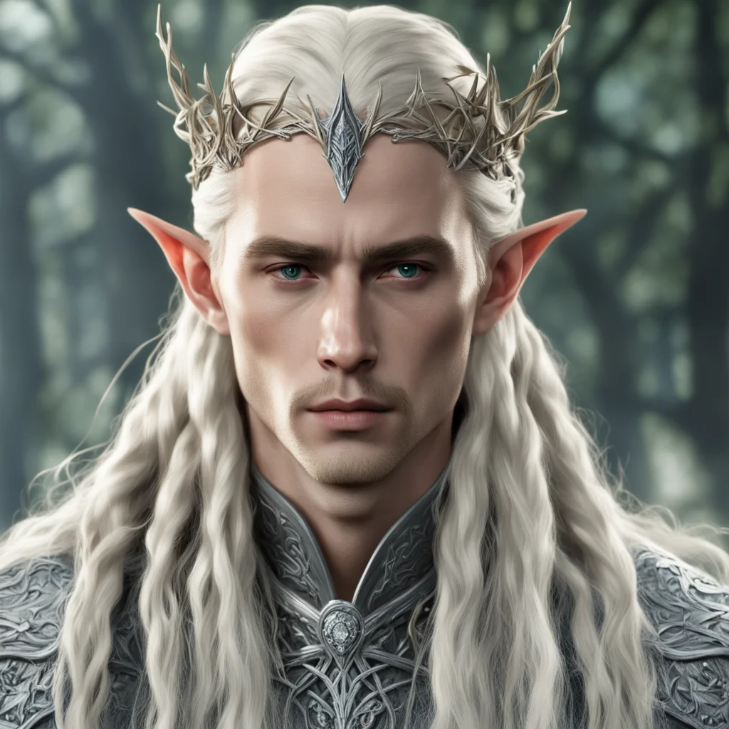 aiking thranduil with blond hair with braids wearing silver thorn vines intertwined elven circlet with diamonds confident engaging wow artstation art 3