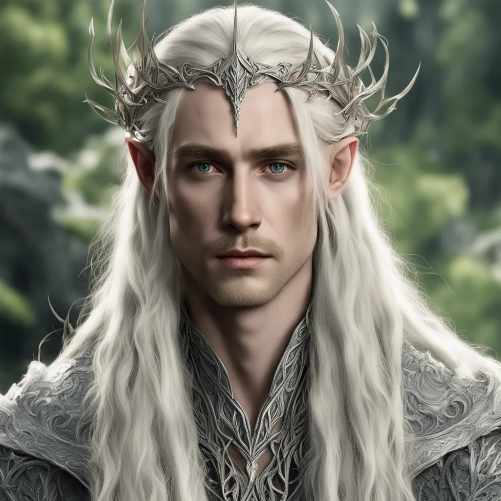 aiking thranduil with blond hair with braids wearing silver thorn vines intertwined elven circlet with diamonds good looking trending fantastic 1