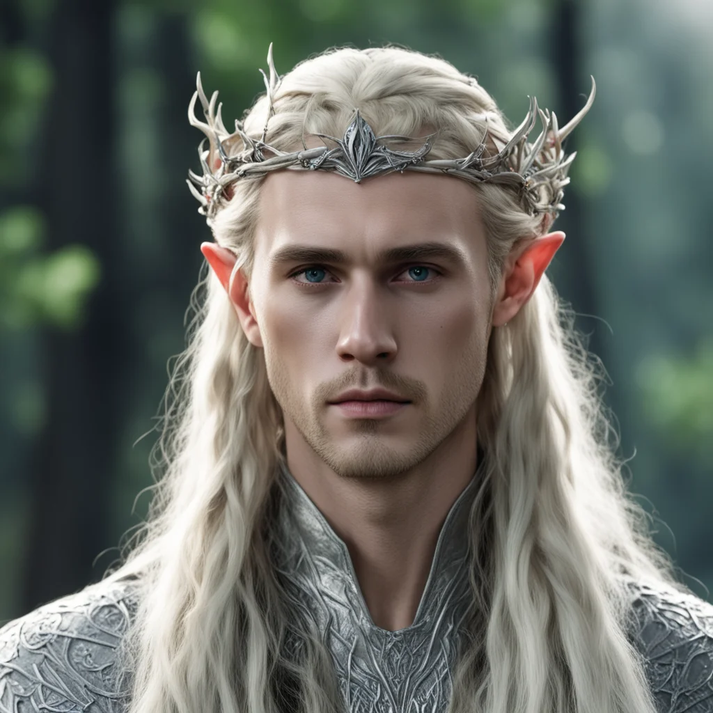 king thranduil with blond hair with braids wearing silver twig and diamond be berry elvish circlet with large center diamond good looking trending fantastic 1