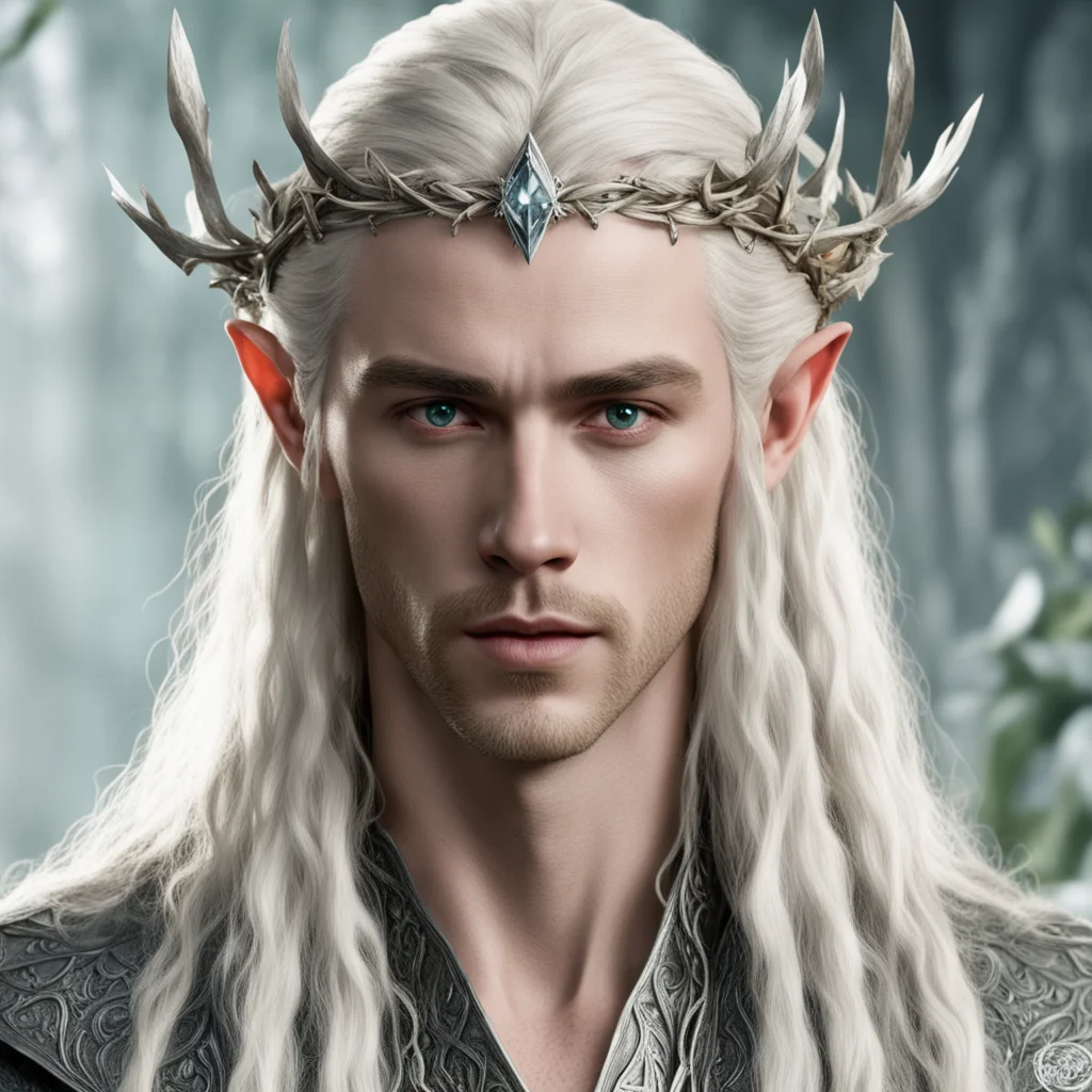 aiking thranduil with blond hair with braids wearing silver twig and diamond berry elvish circlet with large center diamond good looking trending fantastic 1