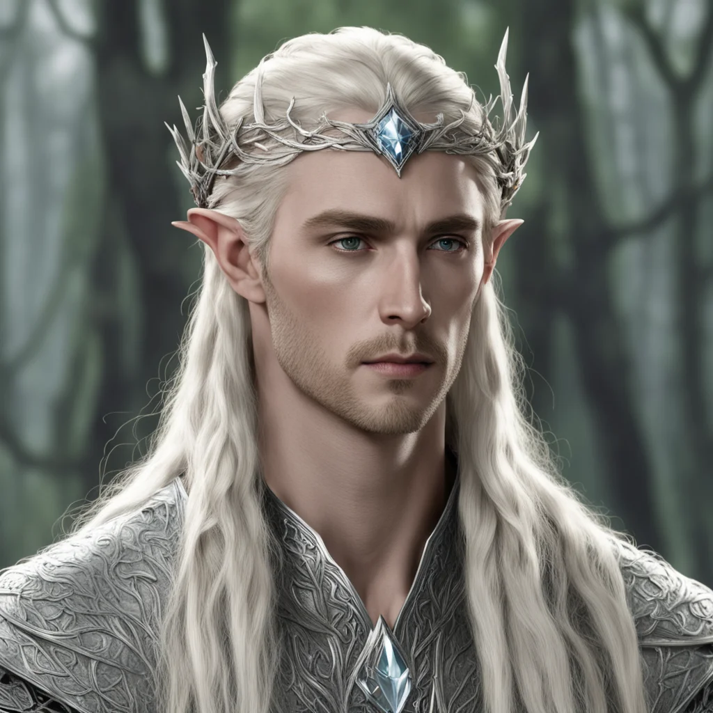 aiking thranduil with blond hair with braids wearing silver twig elvish circlet with large diamond at center amazing awesome portrait 2