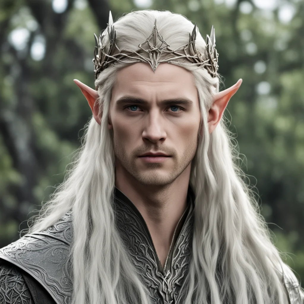 aiking thranduil with blond hair with braids wearing silver twig elvish circlet with large dianonds amazing awesome portrait 2