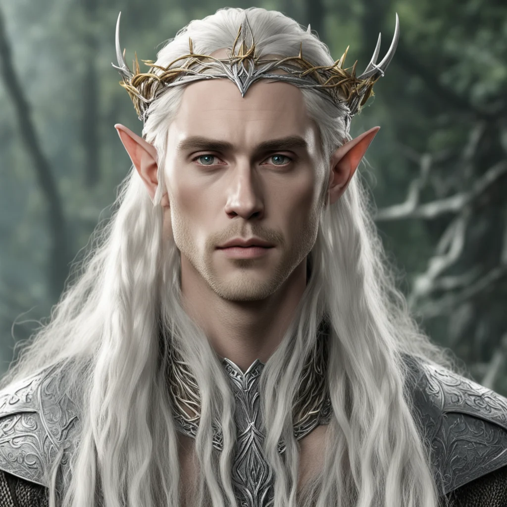 king thranduil with blond hair with braids wearing silver twig elvish circlet with large dianonds good looking trending fantastic 1