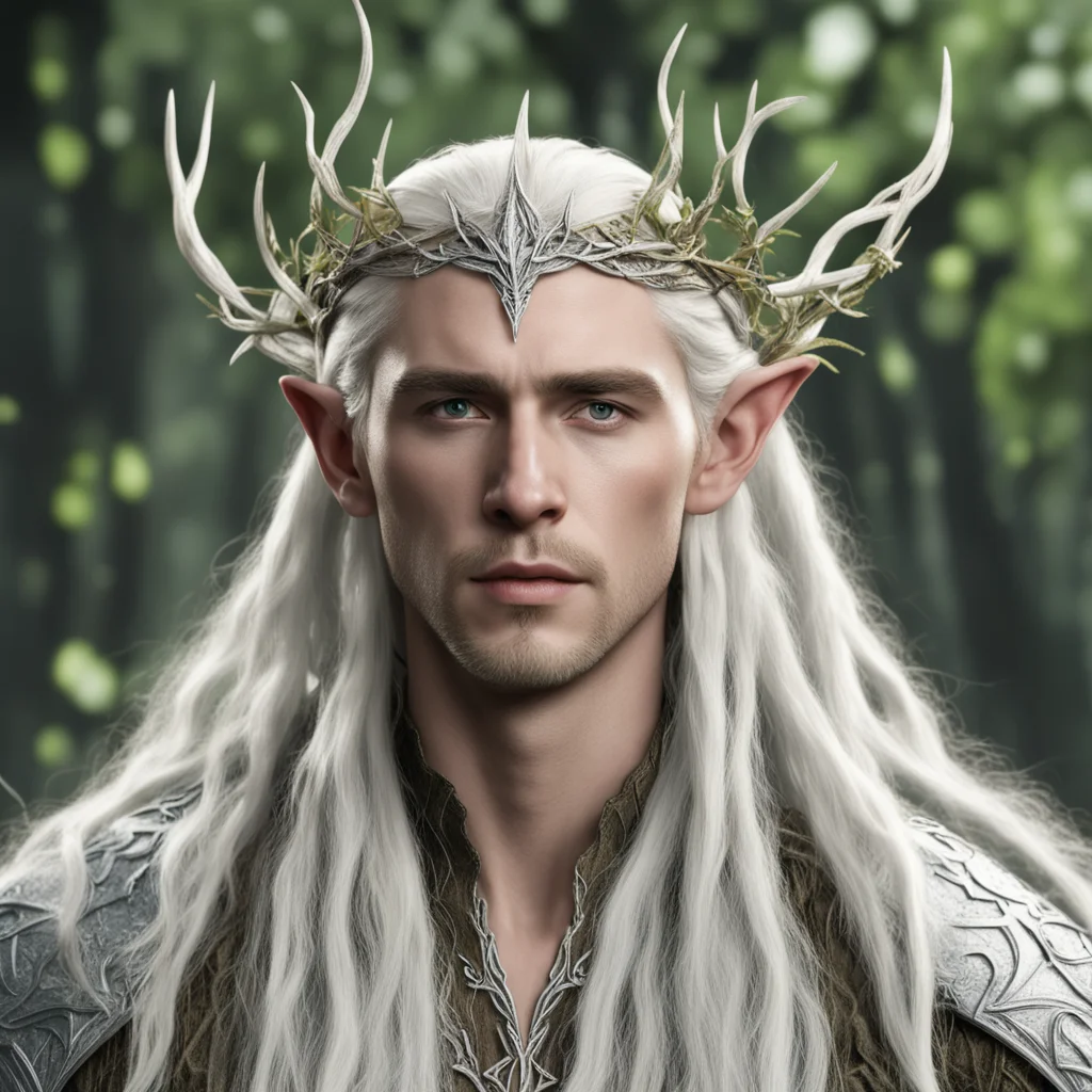 aiking thranduil with blond hair with braids wearing silver twigs and leaf wood elvish circlet with diamonds confident engaging wow artstation art 3