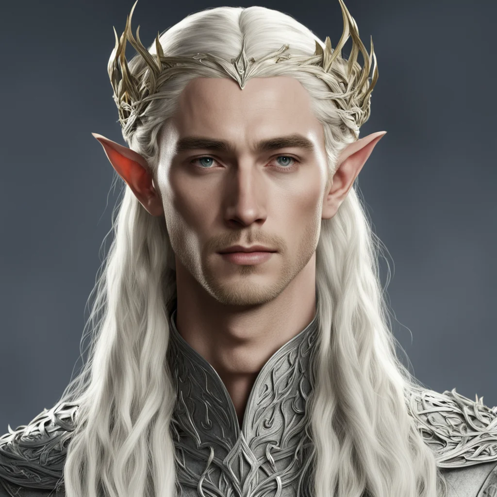 aiking thranduil with blond hair with braids wearing silver vines intertwined elven circlet with diamonds  amazing awesome portrait 2