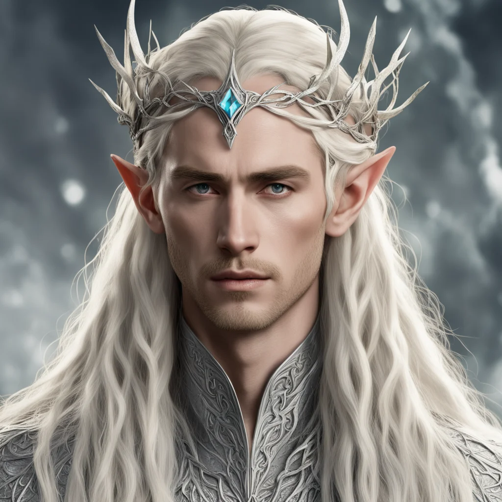 aiking thranduil with blond hair with braids wearing silver vines intertwined elven circlet with diamonds  confident engaging wow artstation art 3