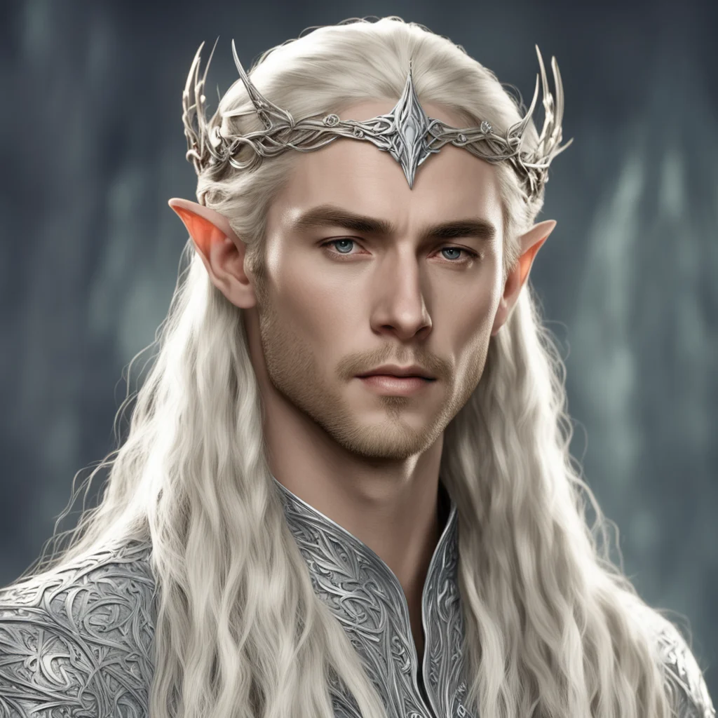 aiking thranduil with blond hair with braids wearing silver vines intertwined elven circlet with diamonds  good looking trending fantastic 1