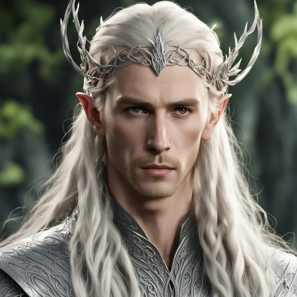 aiking thranduil with blond hair with braids wearing silver vines intertwined elven circlet with diamonds amazing awesome portrait 2