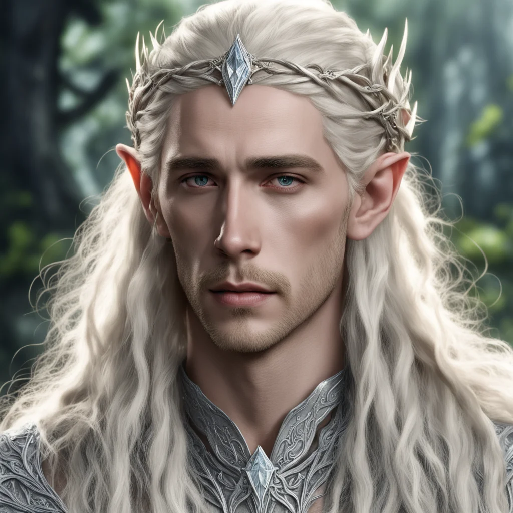 aiking thranduil with blond hair with braids wearing silver vines intertwined elven circlet with diamonds and large center diamond amazing awesome portrait 2