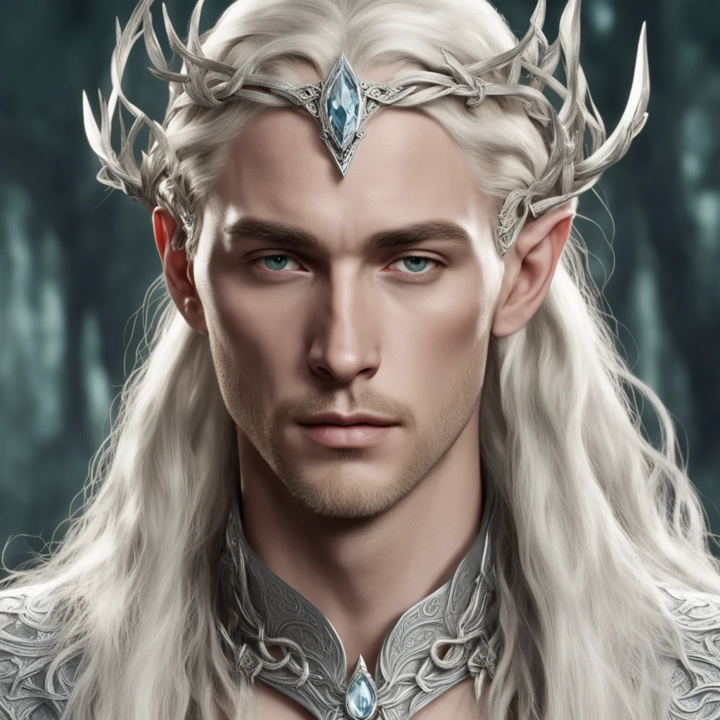 aiking thranduil with blond hair with braids wearing silver vines intertwined elven circlet with diamonds and large center diamond confident engaging wow artstation art 3