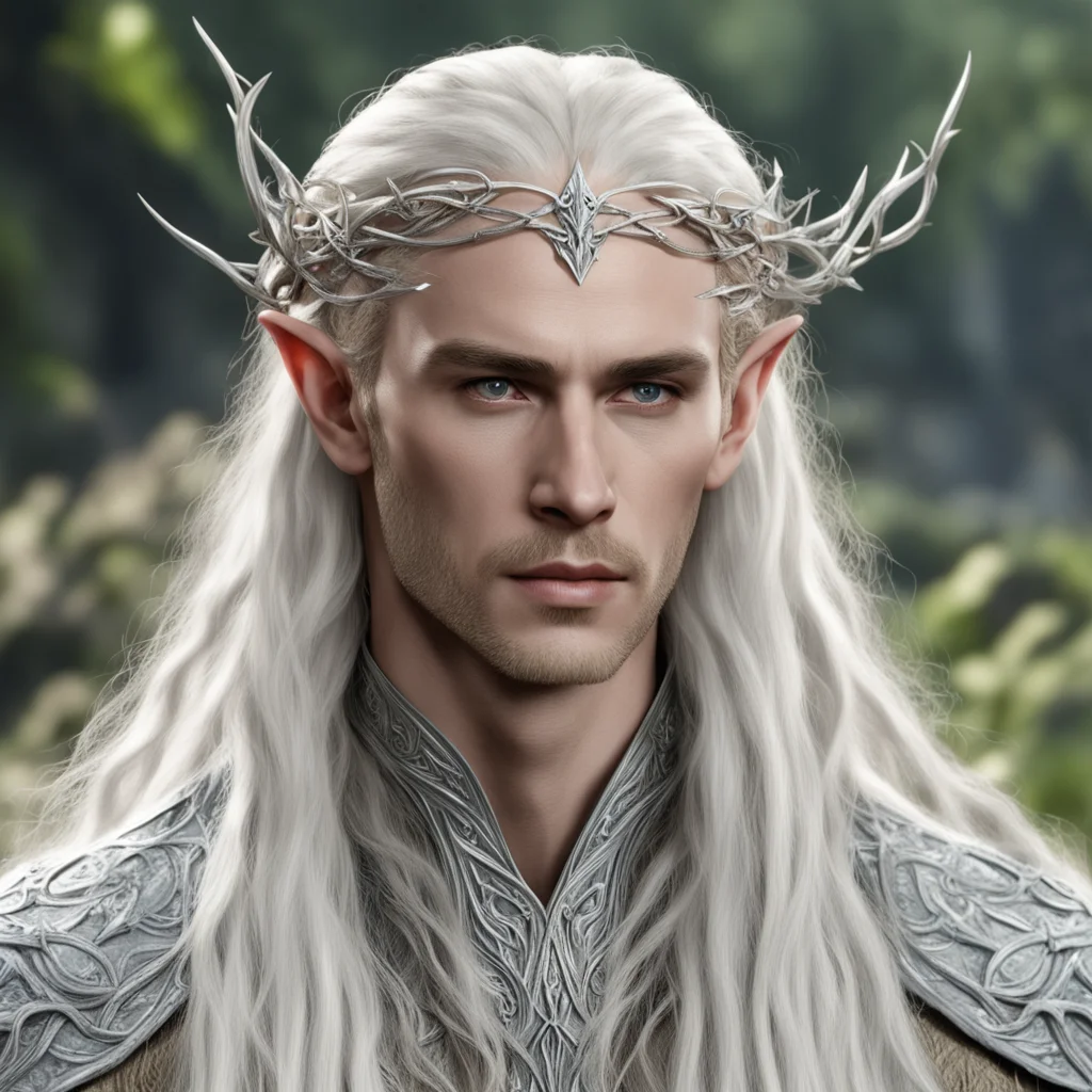 aiking thranduil with blond hair with braids wearing silver vines intertwined elven circlet with diamonds confident engaging wow artstation art 3
