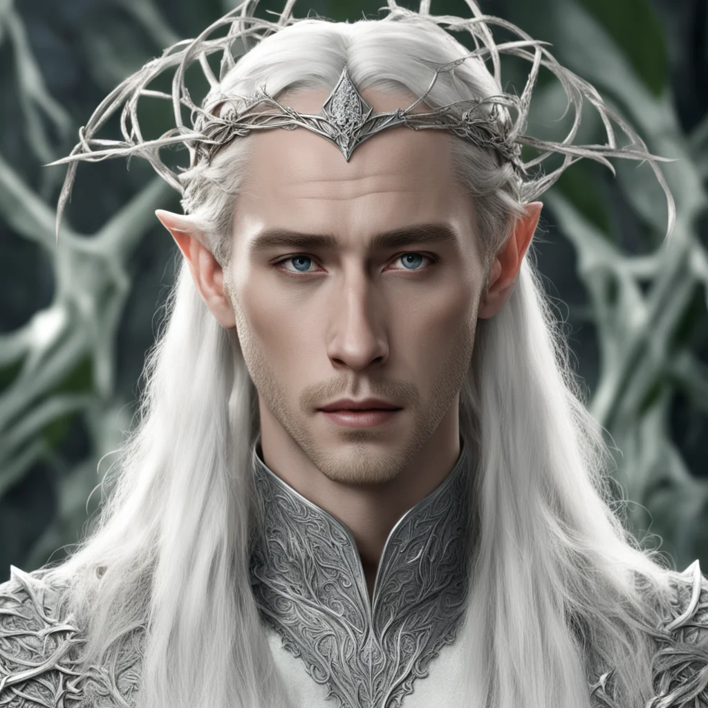 aiking thranduil with blond hair with braids wearing silver vines interwoven into silver elvish circlet with diamonds amazing awesome portrait 2