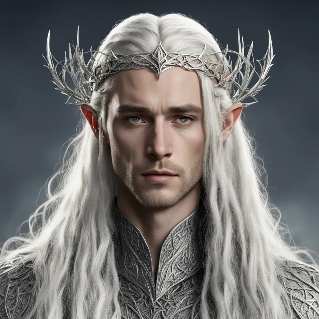 aiking thranduil with blond hair with braids wearing silver vines interwoven into silver elvish circlet with diamonds confident engaging wow artstation art 3